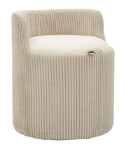 Puff da Toletta Dublino Moderno in MDF e Tessuto Plissettato Bianco Ø 47x53 cm - Seduta Beauty con Vano Contenitore - Design Compatto