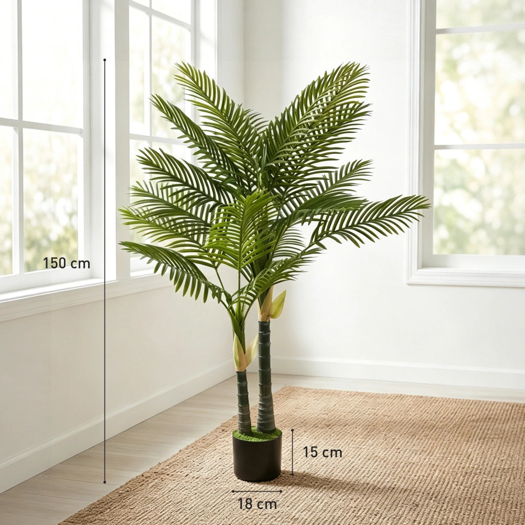 Palma Artificiale 150cm con 16 Foglie ¨C Minimal ¨C Verde in Vaso per Giardino Balcone