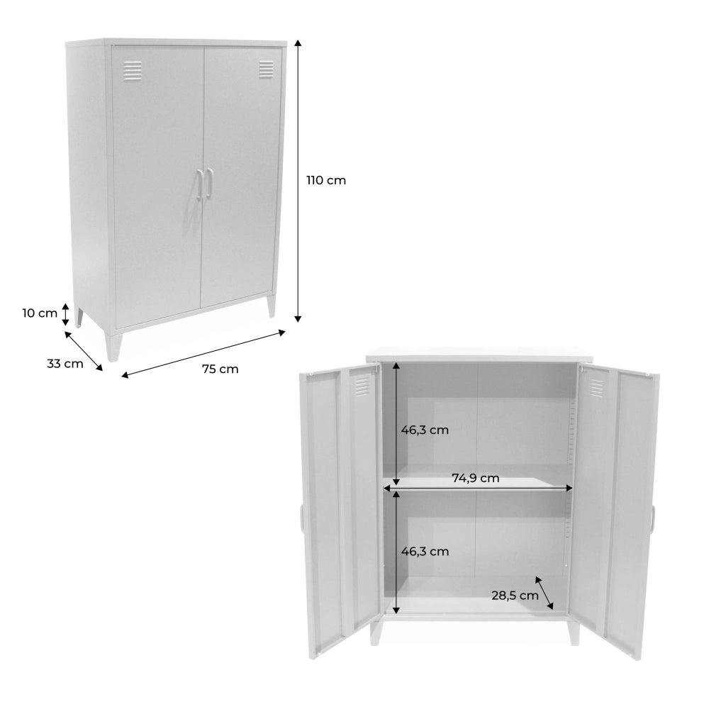 Set di 2 armadietti in metallo, 2 ante, blu grigio