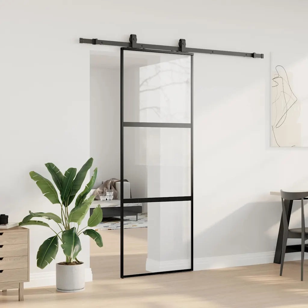 Porta Scorrevole Set Ferramenta Nera 76x205 cm Vetro Temperato 3375874