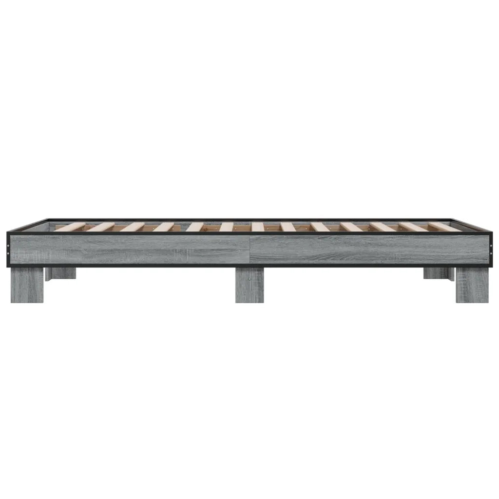 Letto singolo | Letto per adulti | Giroletto Grigio Sonoma 100x200 cm Legno Multistrato e Metallo