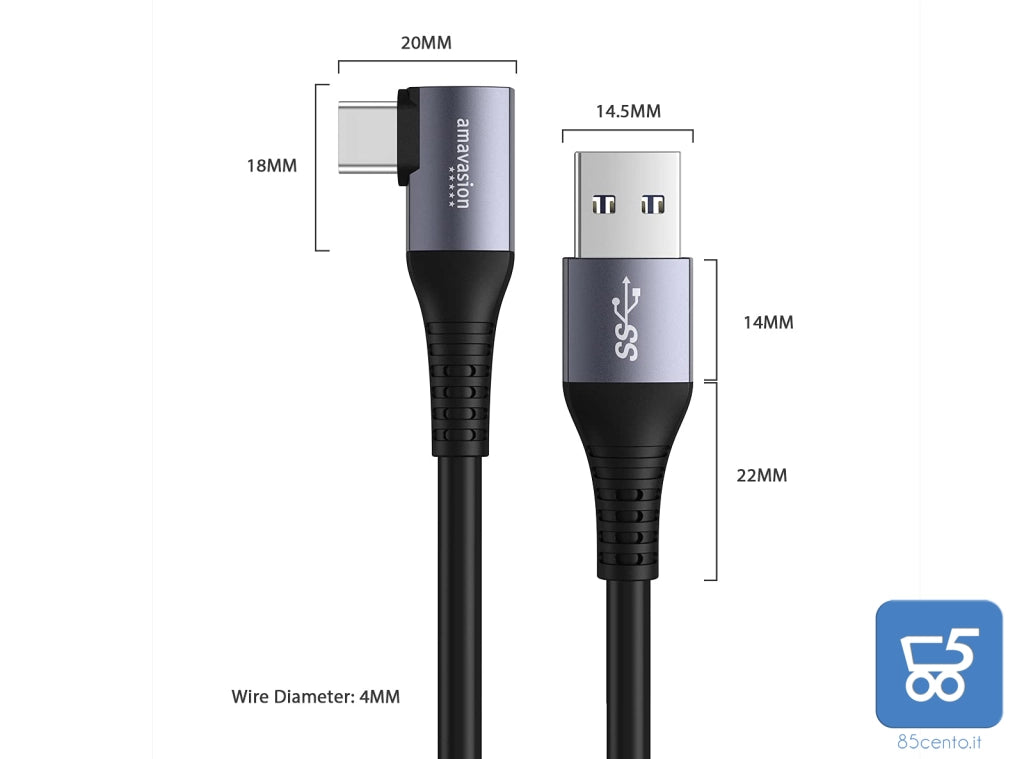 Amavasion - Cavo per cuffie per realtà virtuale da USB-A a USB-C Oculus Link per Oculus Quest 2 e Quest a PC da gioco compatibile – 5 m