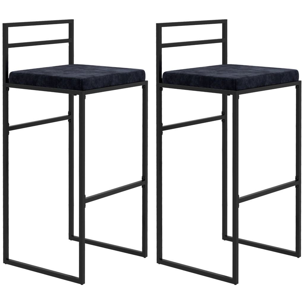 Set di 2 sgabelli alti da bar ¨C Minimal ¨C velluto nero, 74 cm