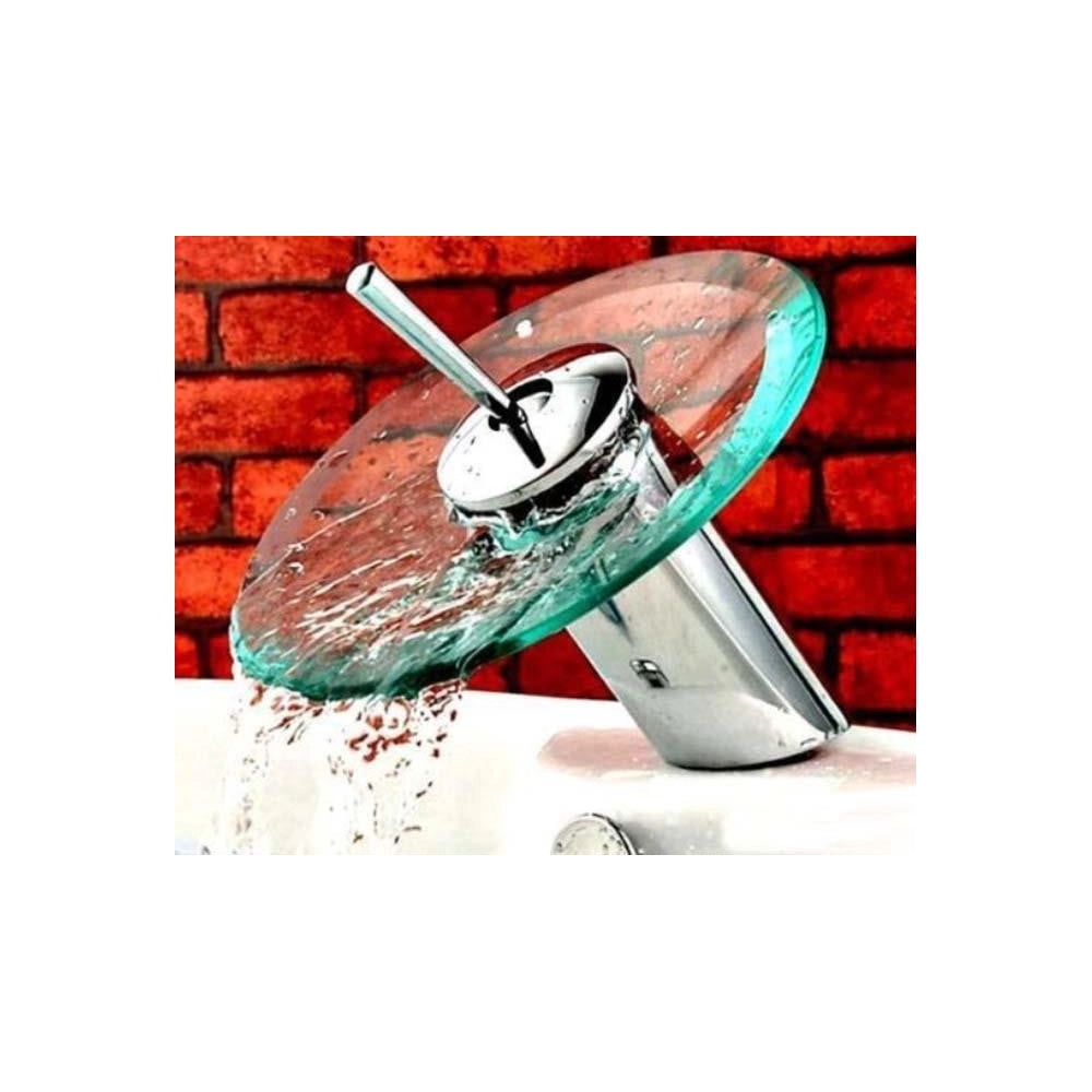 Trade Shop - Miscelatore Rubinetto Monocomando Cromato E In Vetro A Cascata -