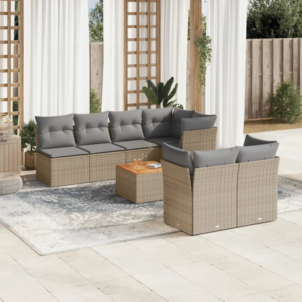 Set Divano da Giardino 8 pz con Cuscini Beige Misto Polyrattan 3255849