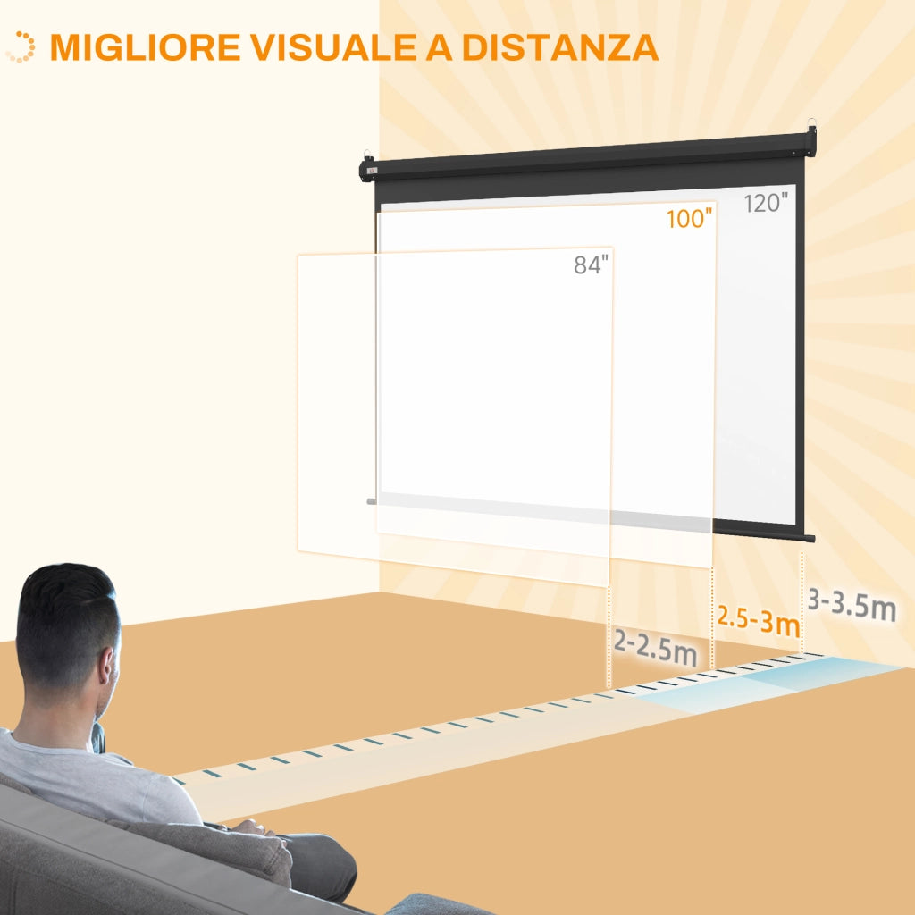 Schermo per Proiettore 100 Pollici 4:3 Telecomando ¨C Minimal ¨C 203x152cm Nero