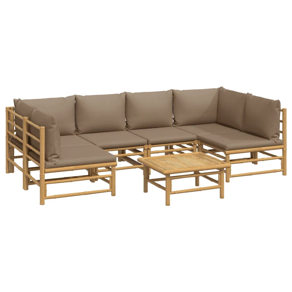 Set Salotto da Giardino 7pz con Cuscini Tortora Bambù 3155134