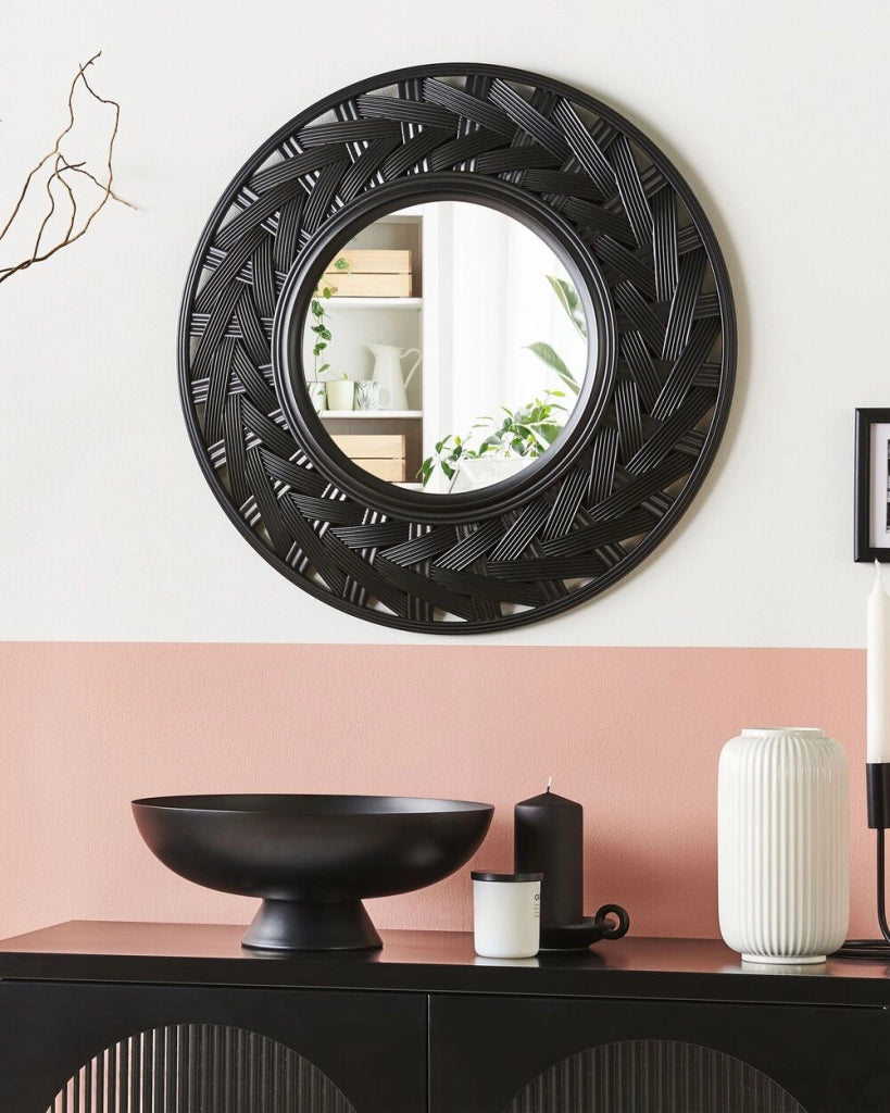 Specchio da parete tondo materiale sintetico nero 60 cm in stile moderno