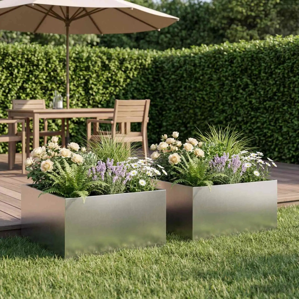 Vaso da giardino 2 pz Argento 60 x 60 x 30 cm Acciaio Inox 8005059