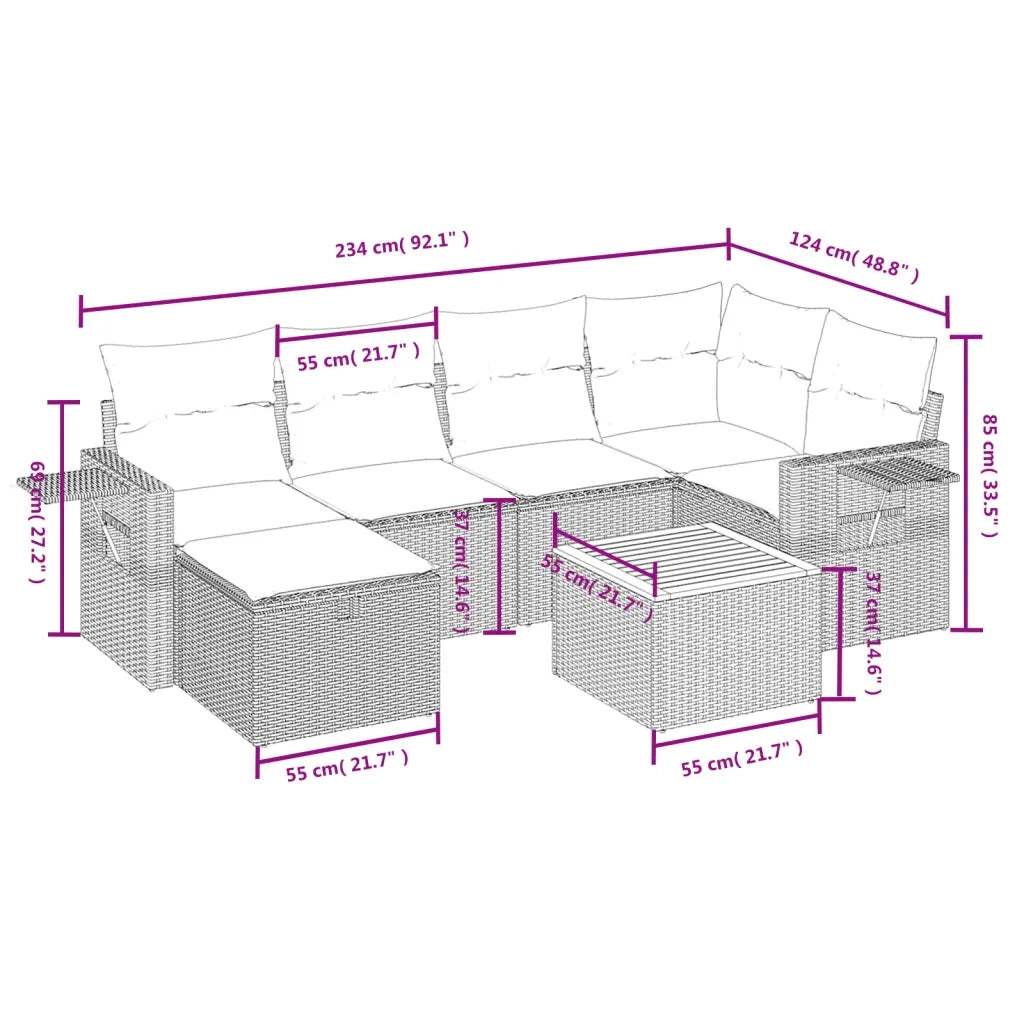 Set Divani da Giardino con Cuscini 7pz Nero Polyrattan 3264948