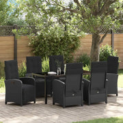 Set da Pranzo per Giardino con cuscino 7 pcs Nero polyrattan