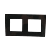 Cornice doppia in vetro nero per presa e interruttore 86x157 mm