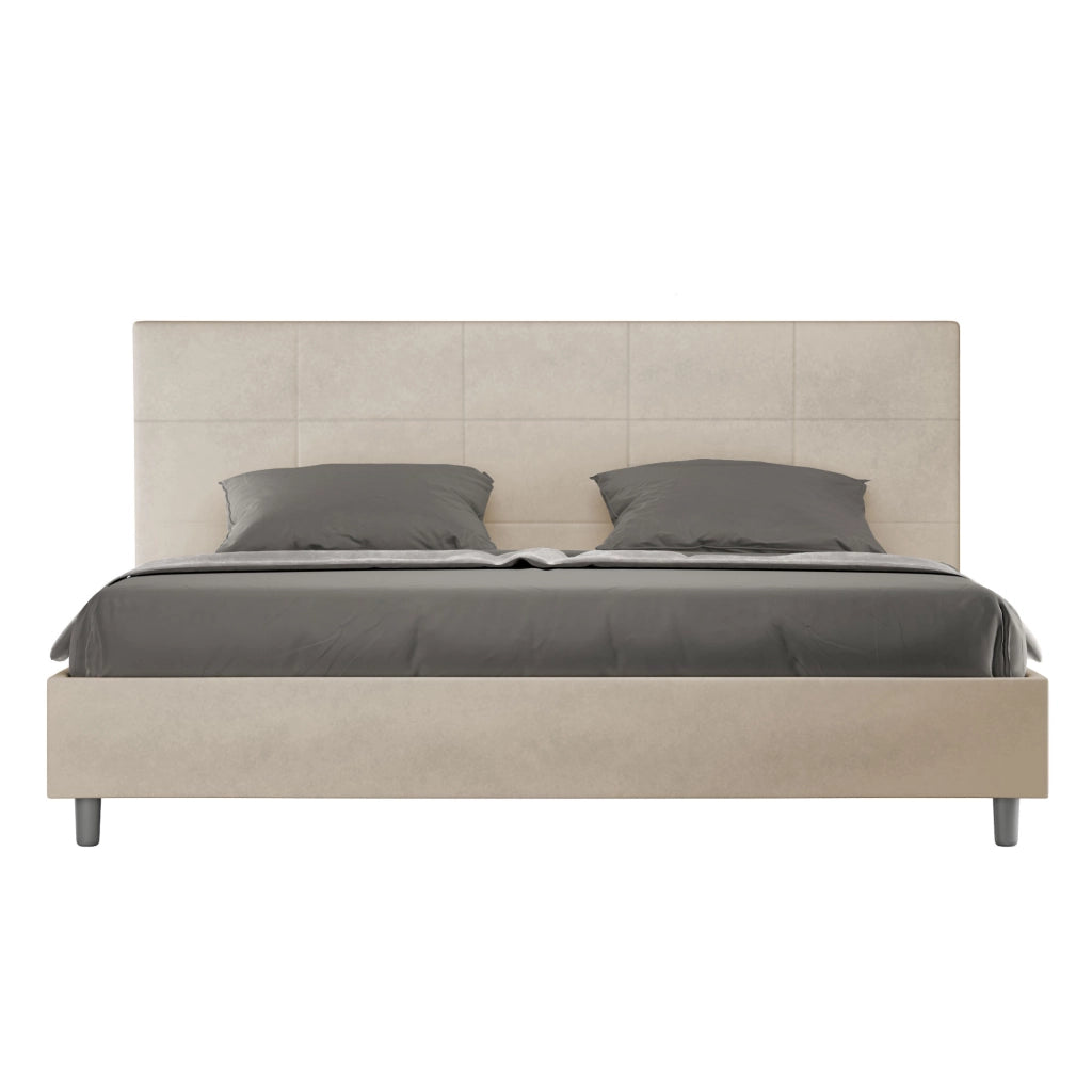 BS COM Letto matrimoniale king size senza rete imbottito 180x200 microfibra sabbia