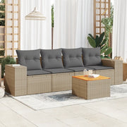 Set Divano da Giardino 5 pz con Cuscini Beige in Polyrattan
