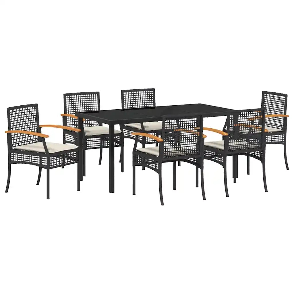 Set da Pranzo per Giardino 7 pcs Nero polyrattan