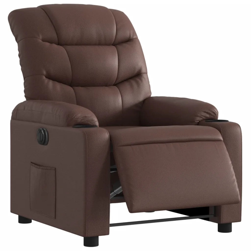 Poltrona Reclinabile Elettrica Marrone in Similpelle