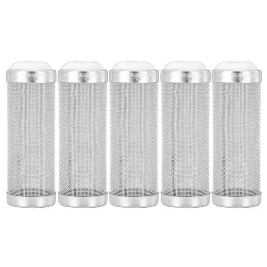 Filtro per Gamberi 5 Pezzi - Filtro in Acciaio Inossidabile - Protezione di Sicurezza - Filtro a Rete per Acquario - Diametro Interno 12/16 mm - Lunghezza 7/8,7 cm - Filtro per Acquario