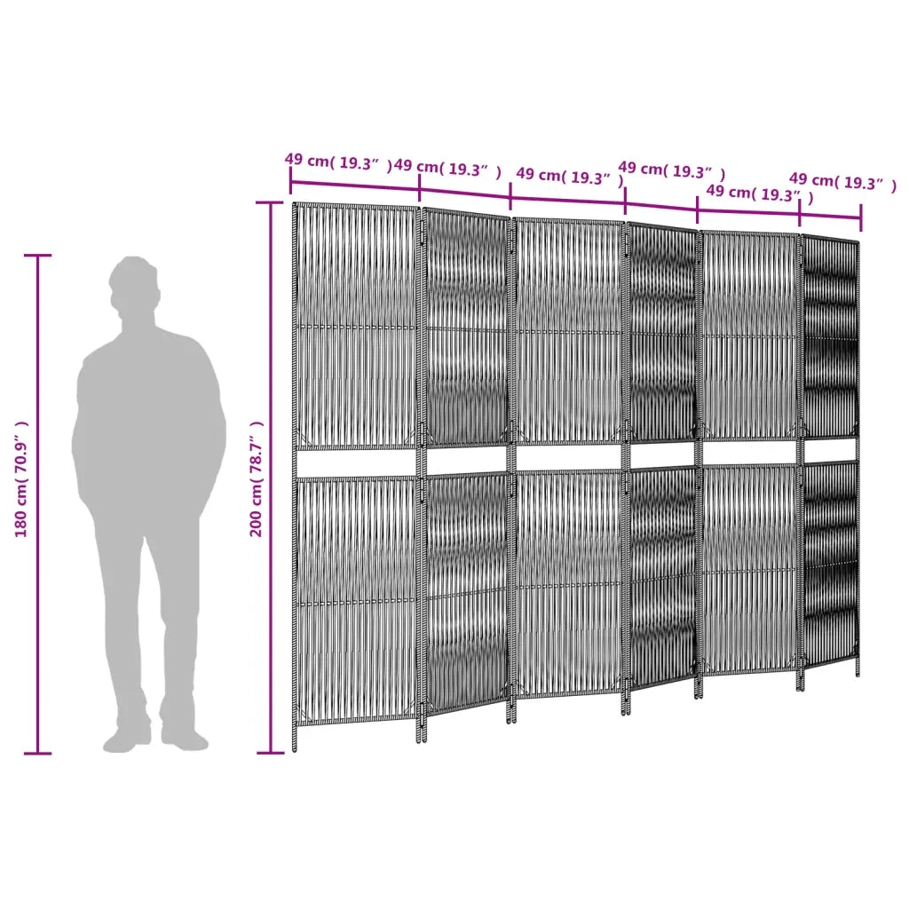 Divisorio per Ambienti | Divider per stanze | Paravento a 6 Pannelli Nero in Polyrattan