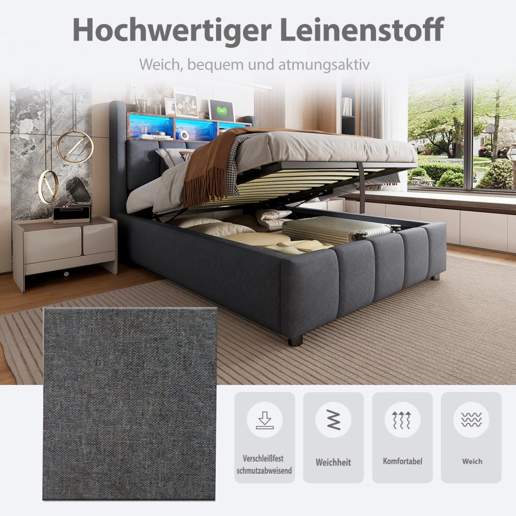 letto imbottito lino grigio 90 x 200 cm