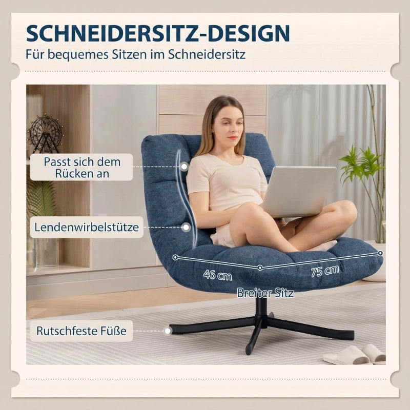 POLTRONA girevole 75 cm Blu scuro in poliestere