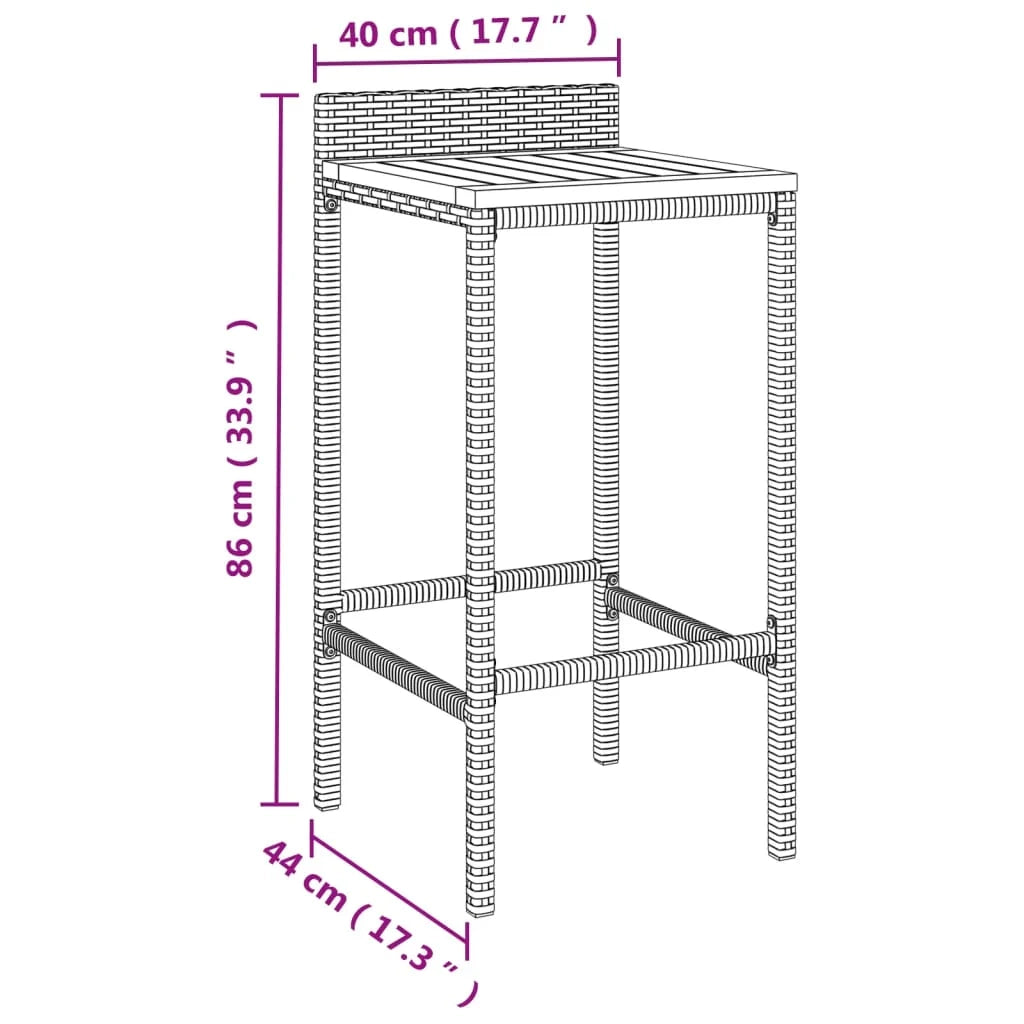 Set da bar da giardino da 9 pezzi mobili da esterno per patio polyrattan grigio/legno massello di acacia 02_0013493