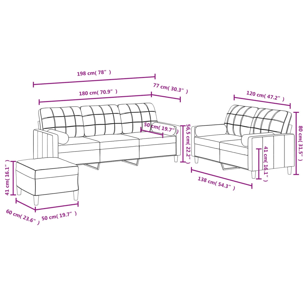Set Divani 3 pz con Cuscini Tortora in Tessuto 3201337