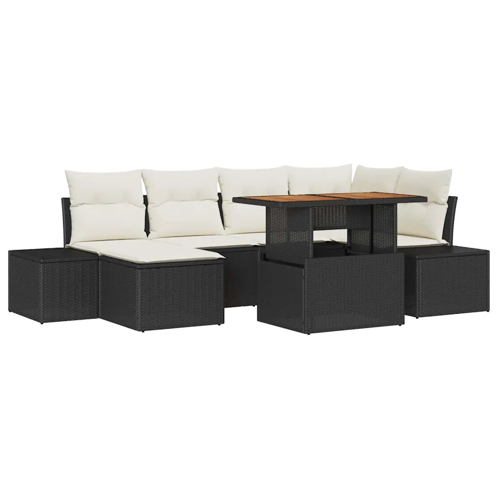 Set Divano da Giardino con archiviazione 7 pcs Nero Poly Rattan