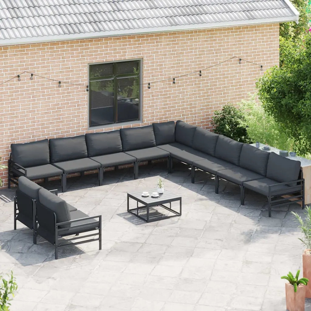 Set Divano da Giardino con cuscino 12 pcs Nero Acciaio 3379007