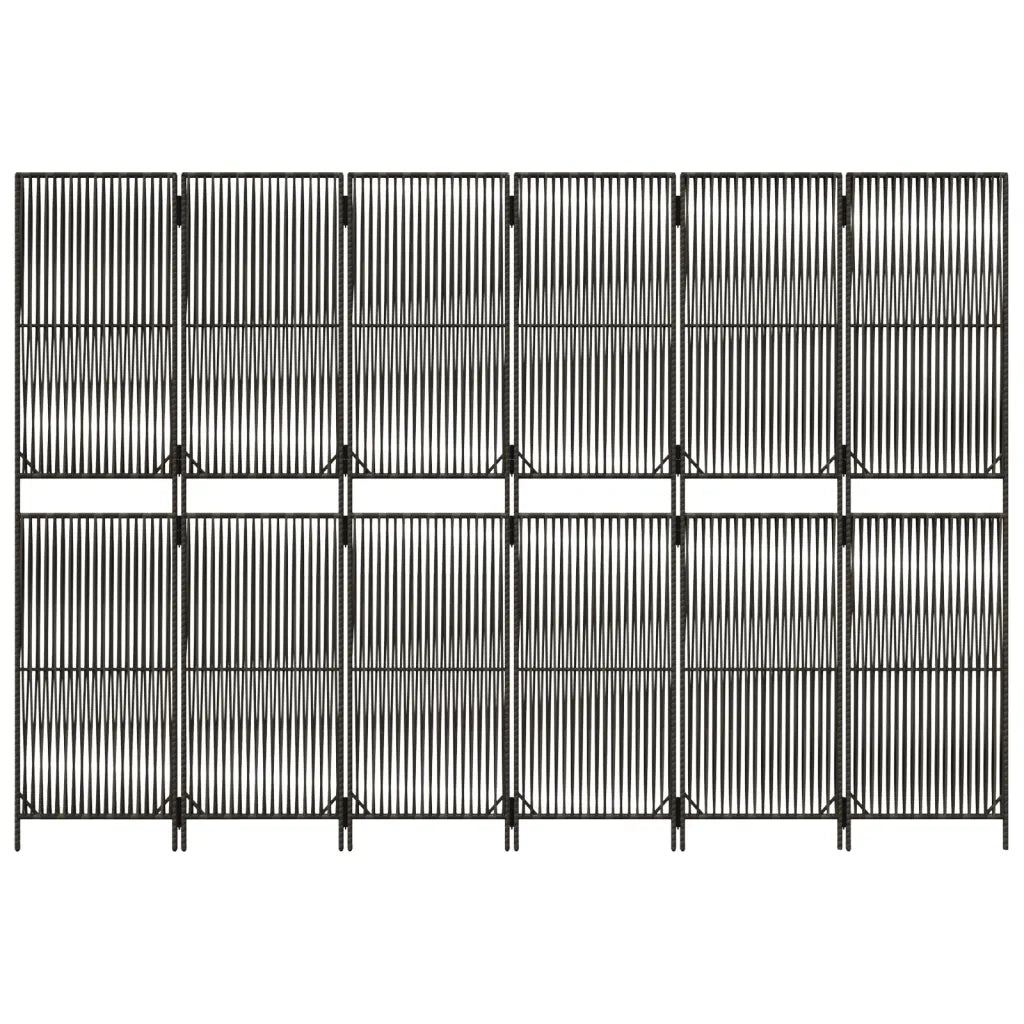 Divisorio per Ambienti | Divider per stanze | Paravento a 6 Pannelli Grigio in Polyrattan