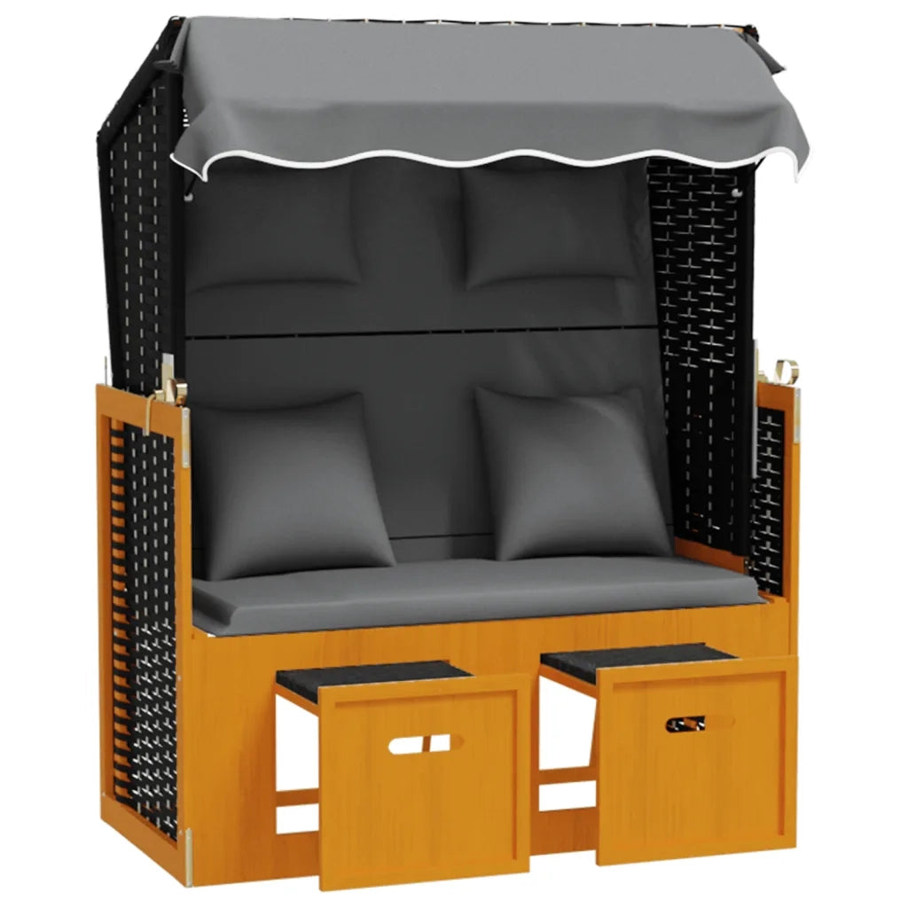 Strandkorb con Cuscino Polyrattan Legno Massello Nero Antracite 318667