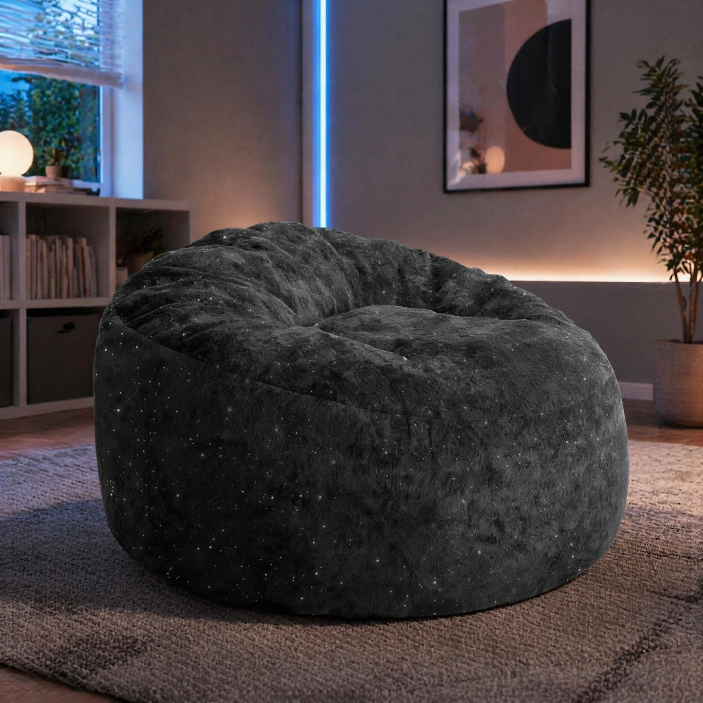 Poltrona bean bag con schienale alto curvo in flanella nera
