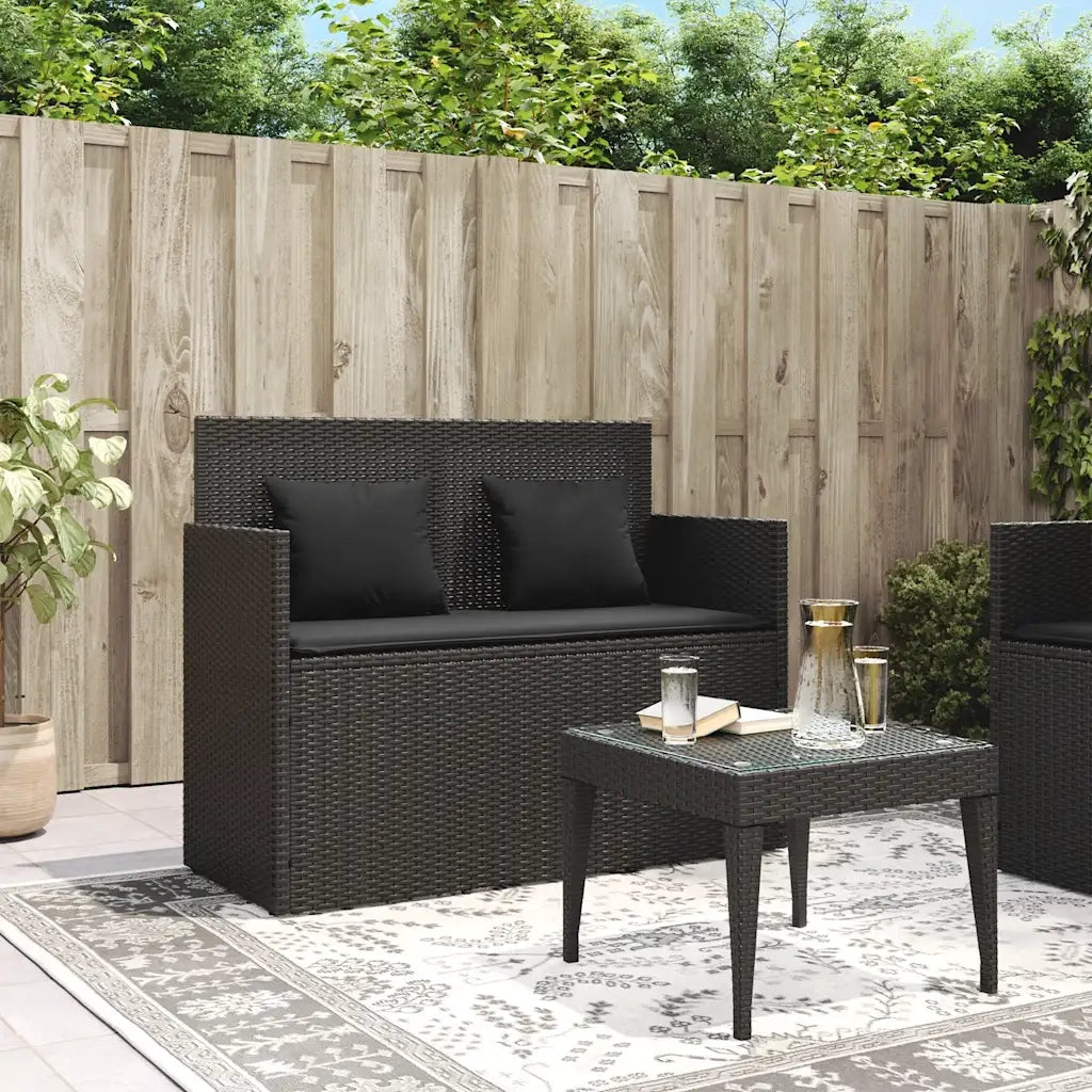 Panchina da Giardino | Panca da Giardino con Cuscini Nera in Polyrattan