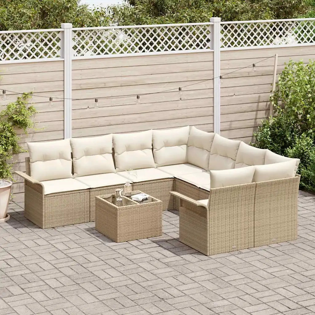 Set Divano da Giardino 9 pcs Beige Poly Rattan 3345301