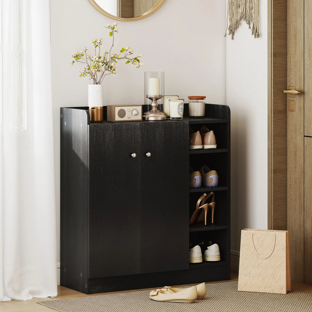 Scarpiera 2 Ante Stretto con Ripiani Ajustables ¨C Minimal ¨C 83x30x90 cm Nero