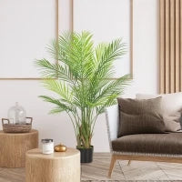 Pianta artificiale interna 120 cm, palmizio albero artificiale con vaso in plastica e flocaggio, verde