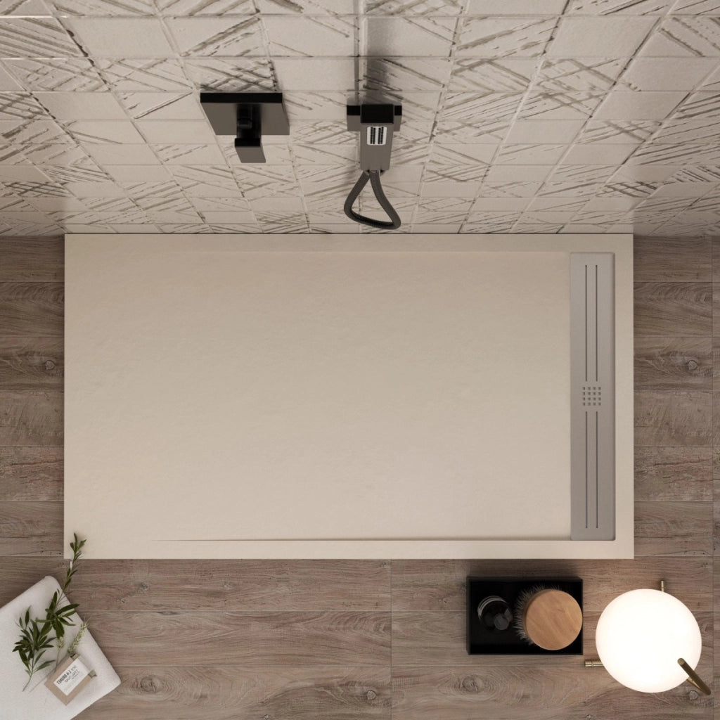 Piatto doccia in marmoresina crema effetto pietra cemento relax, misura 70x160