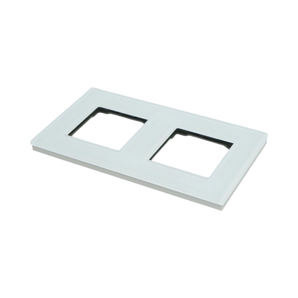 Cornice doppia in vetro bianco per presa e interruttore 157x86 mm