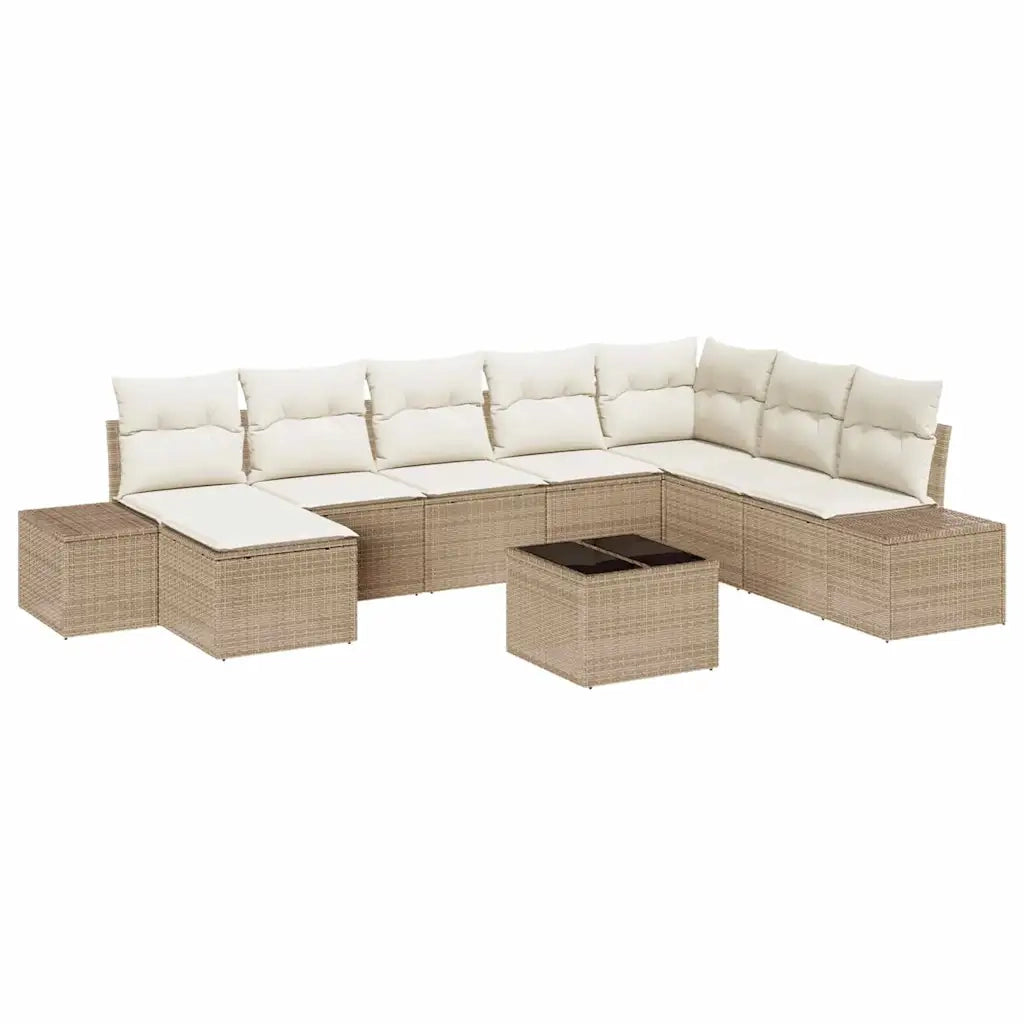 Set Divano da Giardino 8 pcs Beige e Crema polyrattan