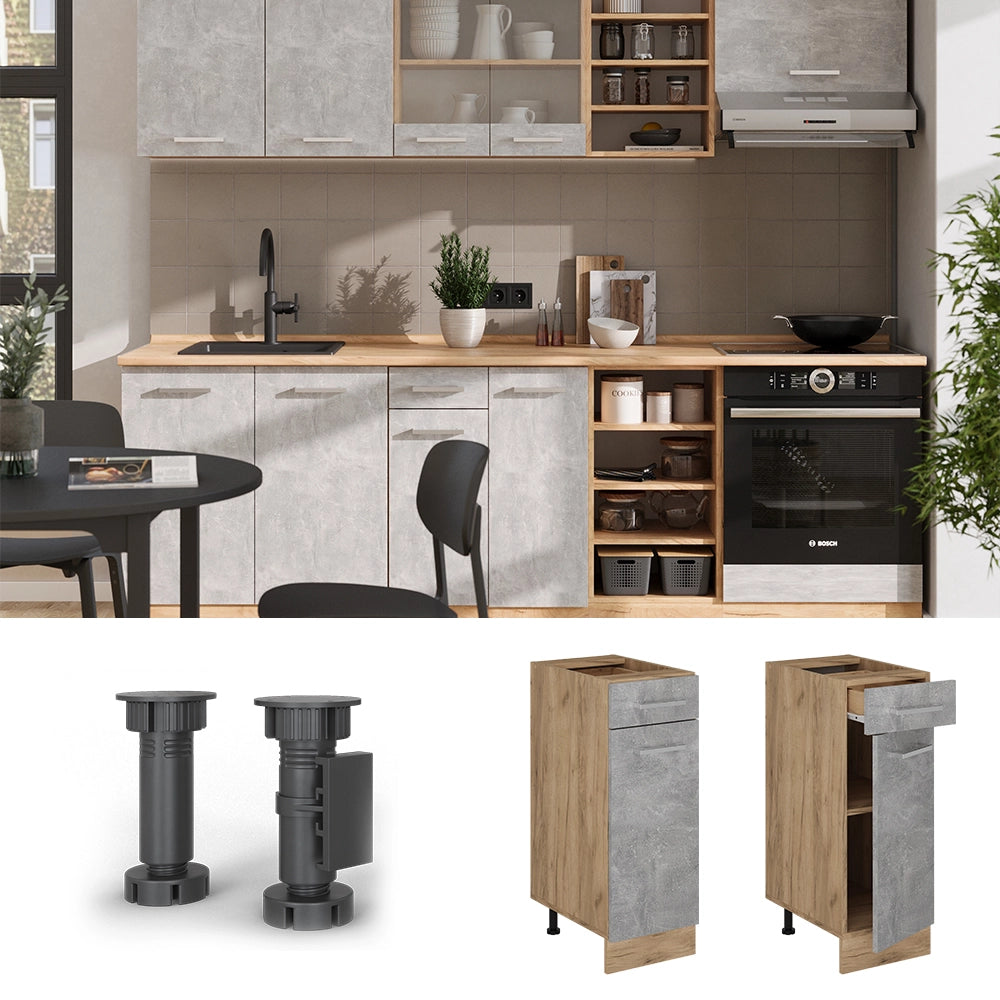 Vicco Mobiletto base per cucina Calcestruzzo 30 cm , PL Rovere
