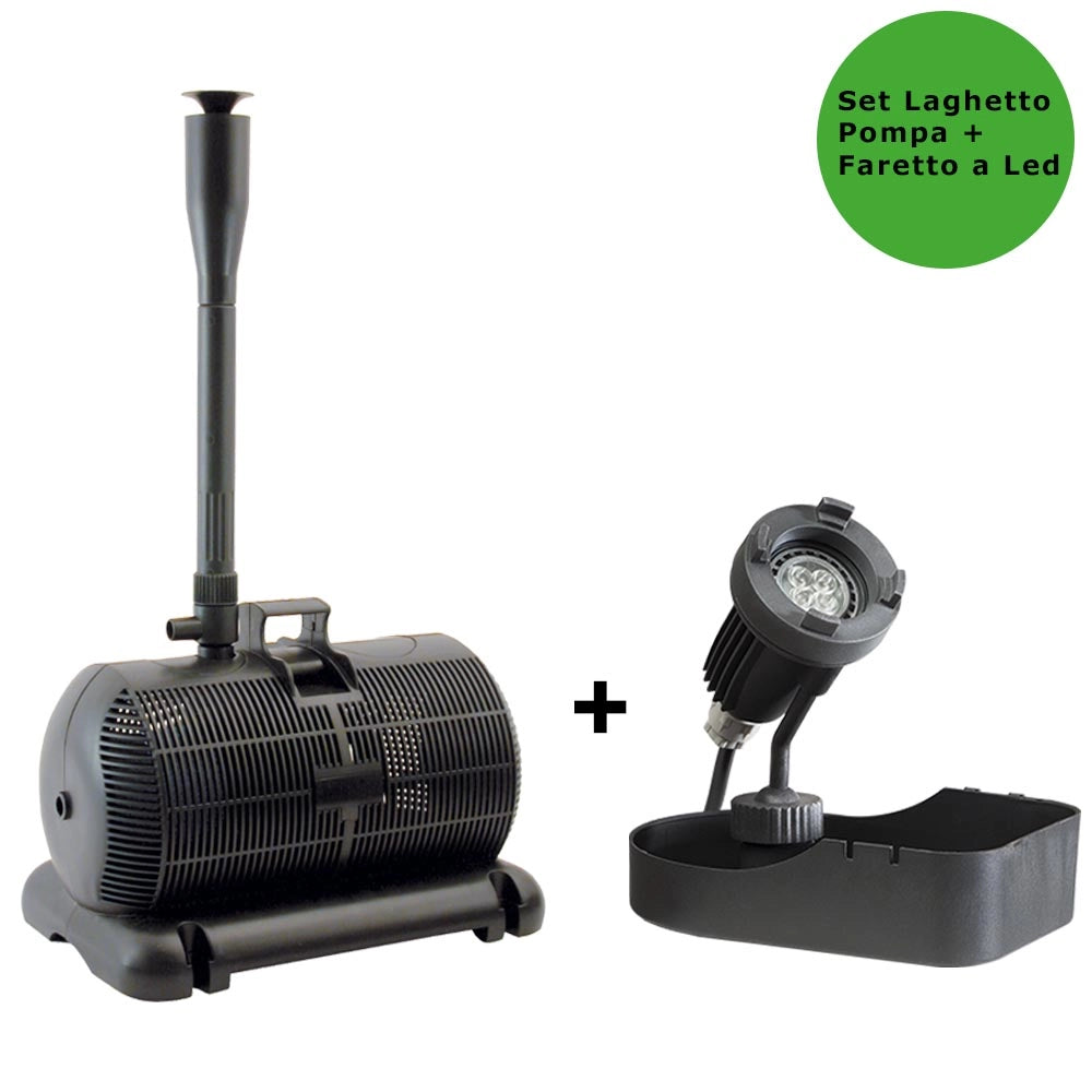 Multipack pompa per laghetto aqua 3 1450 litri/h + faretto halley a led sommergibile