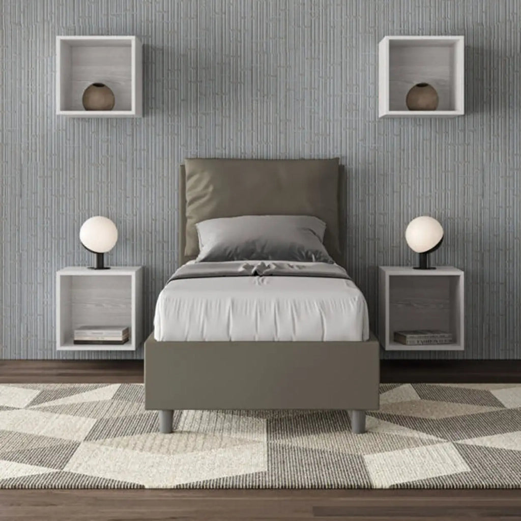 Letto singolo senza rete imbottito 80x210 similpelle cappuccino Antea