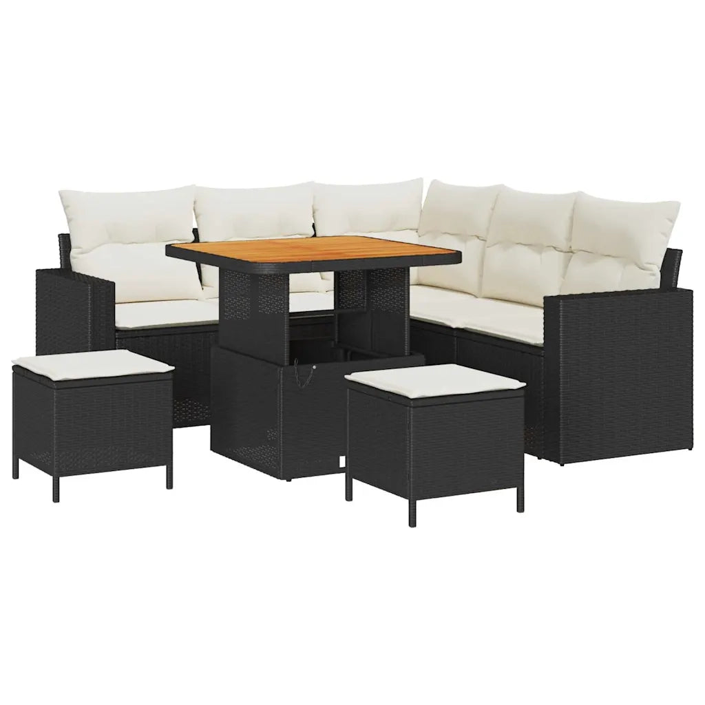 Set Divano da Giardino 9 pcs Nero e Crema polyrattan 3363560