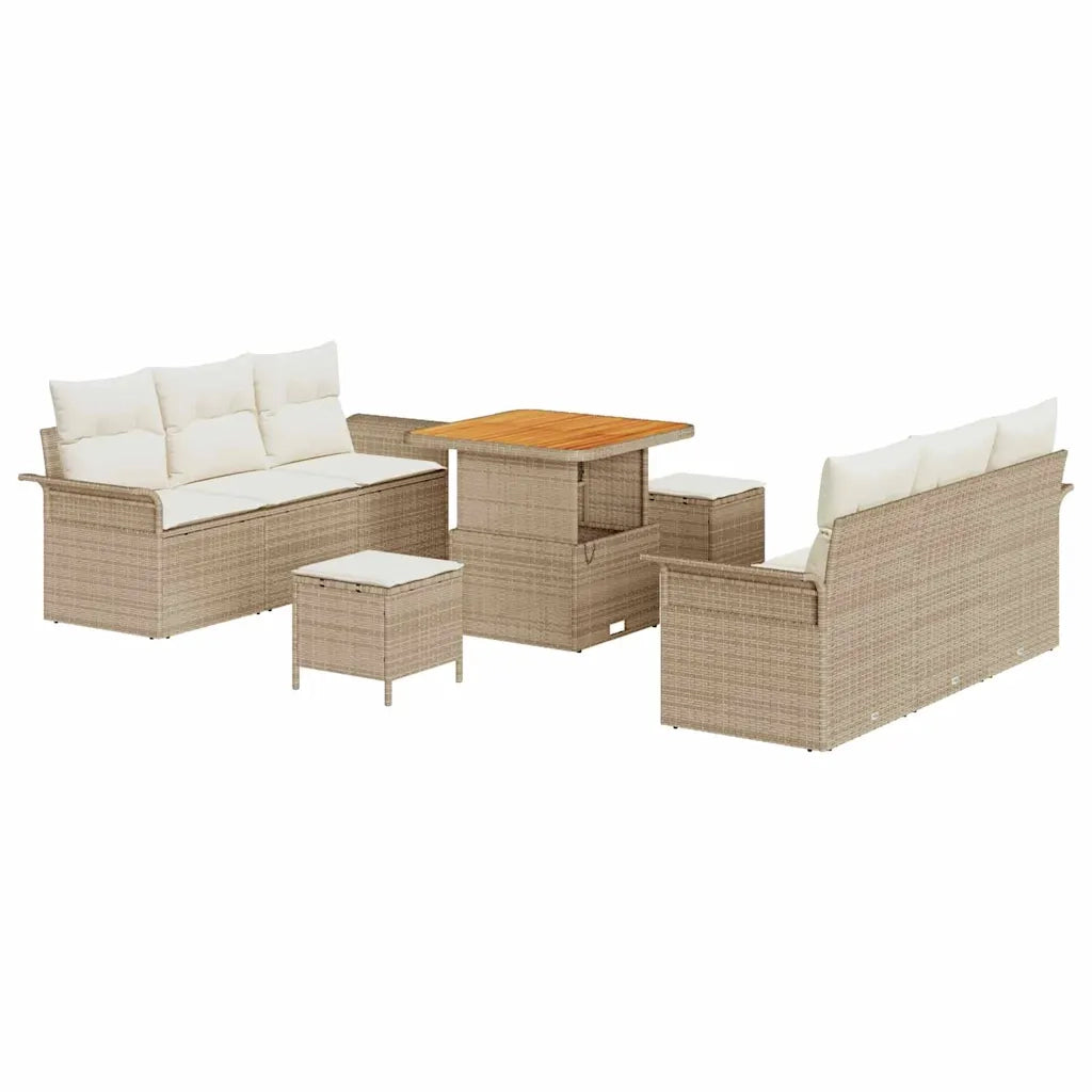 Set Divano da Giardino con cuscino 9 pcs Beige polyrattan 3362086