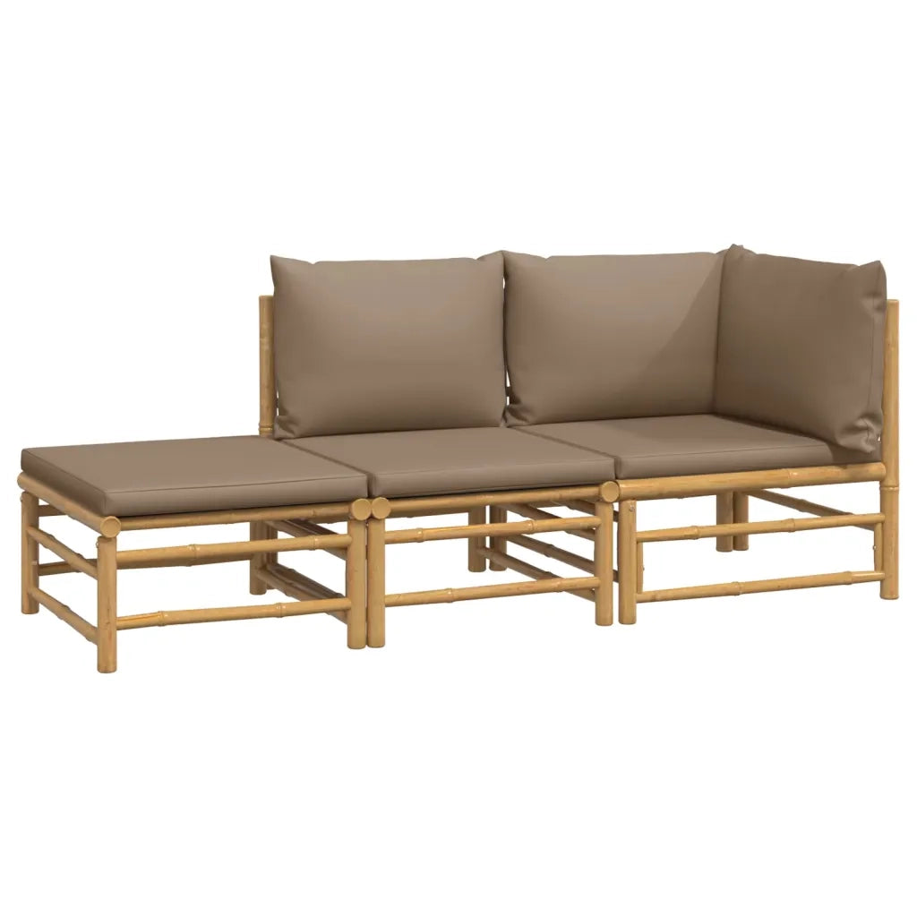 Set Salotto da Giardino 3pz con Cuscini Tortora Bambù 3155140