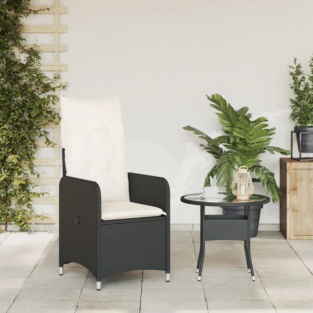 Sedia Reclinabile da Giardino con Cuscini Nera in Polyrattan 365680