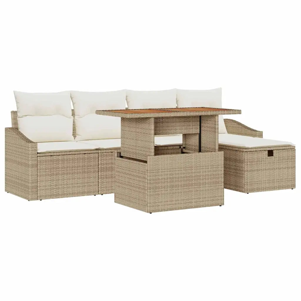 Set Divano da Giardino con cuscino 6 pcs Beige polyrattan