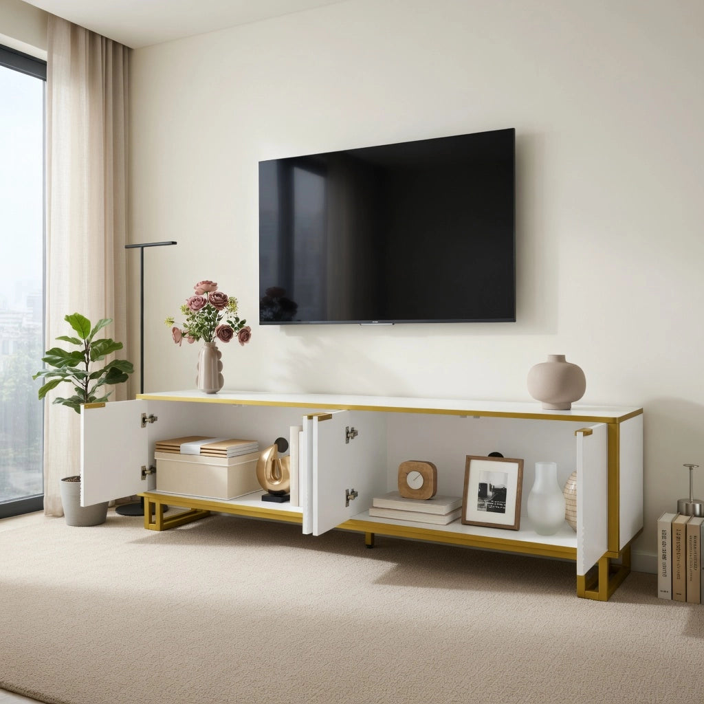 Cassettiera TV bianca in MDF lunghezza 160 cm