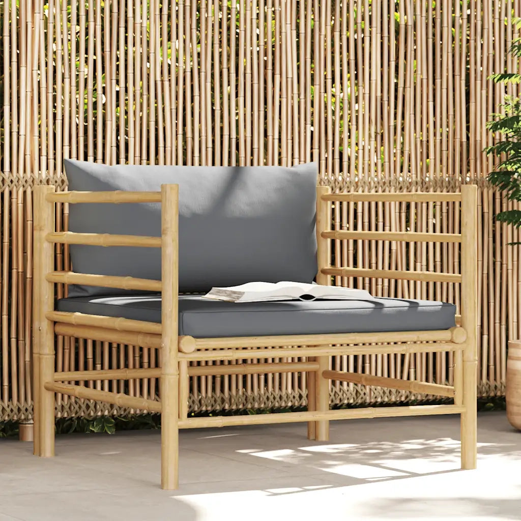 Divano da Giardino con Cuscini Grigio Scuro in Bambù 313156