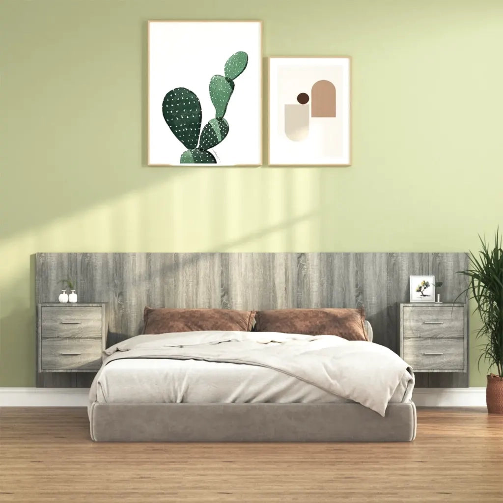 Testiera Letto con Comodini in Legno Multistrato Grigio Sonoma 3115714