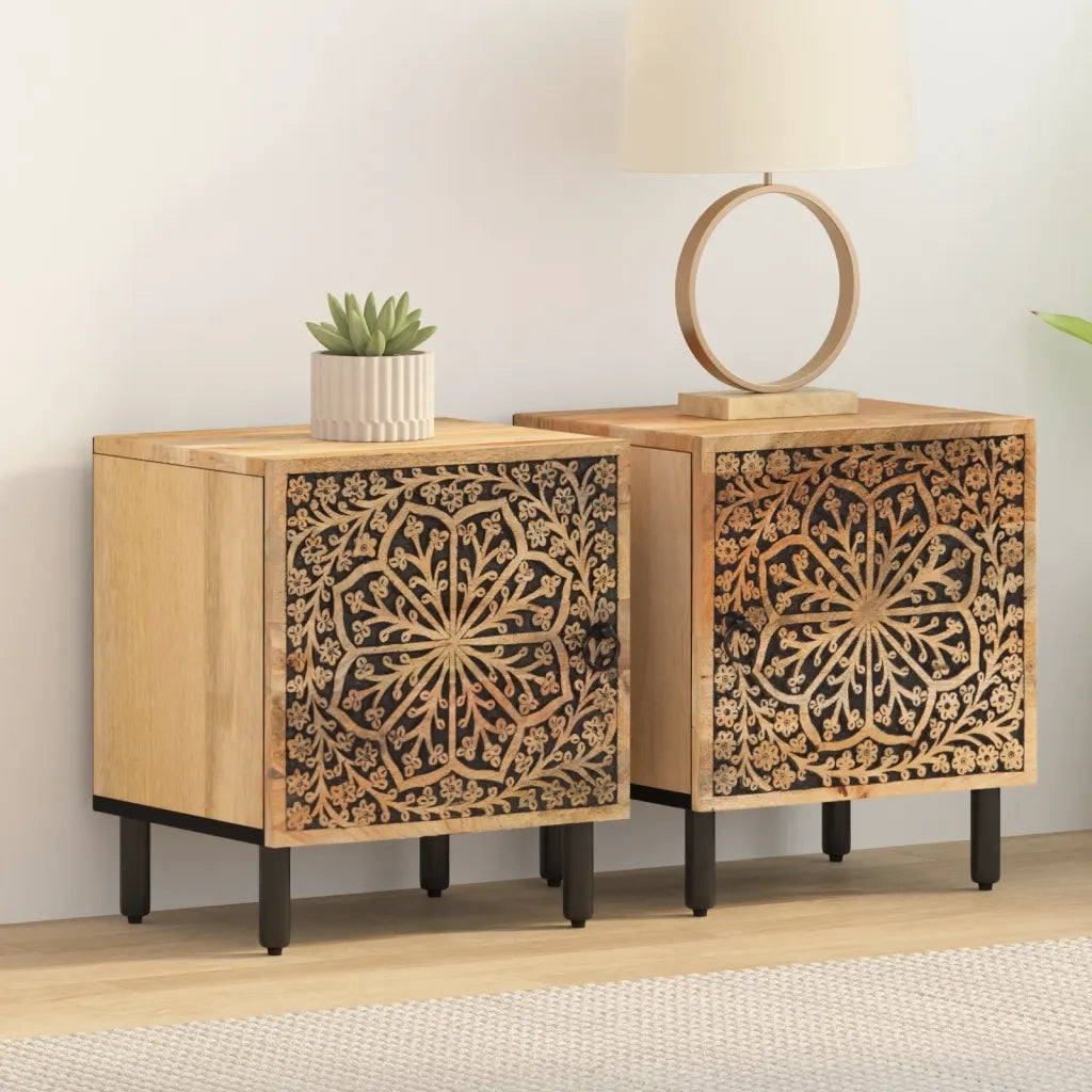 Comodini 2pz 40x33x46 cm in Legno Massello di Mango 358209